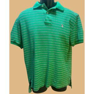 Polo Ralph Lauren Mens Green Striped Polo Medium